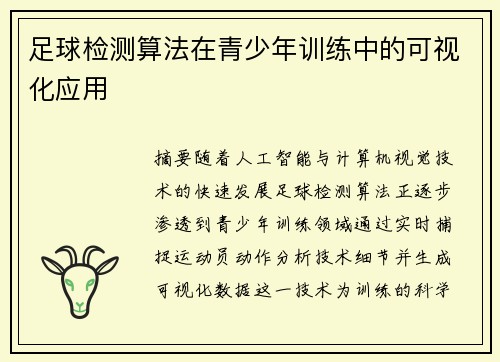 足球检测算法在青少年训练中的可视化应用