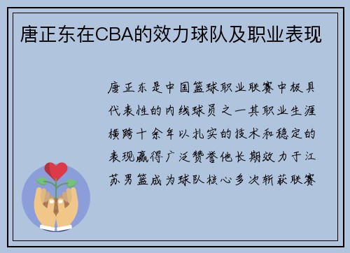 唐正东在CBA的效力球队及职业表现