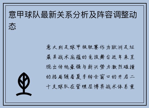 意甲球队最新关系分析及阵容调整动态